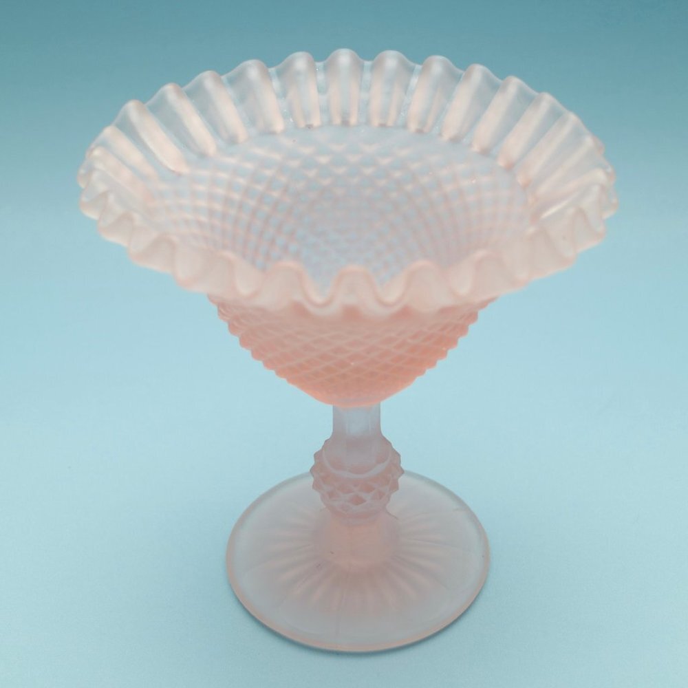 Frosted Pink Satin Vintage Candy Holder Compote - Crimped